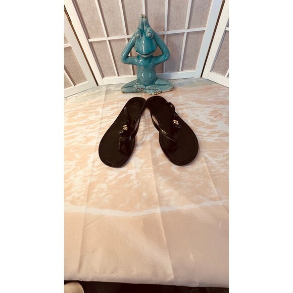 Tory Burch Michaela Bow Black Flip Flops Sandals Flats - Picture 11 of 11